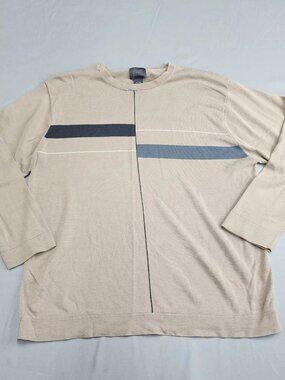 Mercer Street Studio Men's XL Beige Striped Silk Cotton Blend Crewneck Sweater